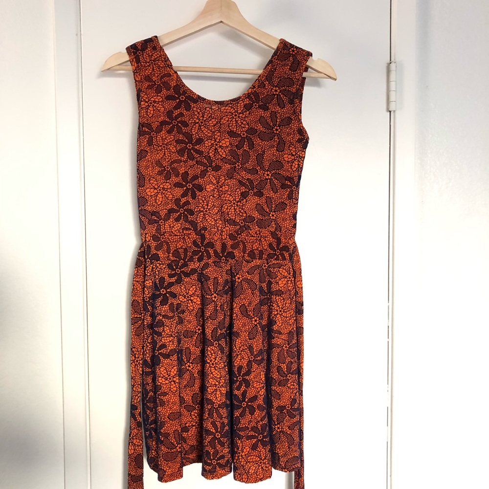 Orange and blue velvet textured floral dress